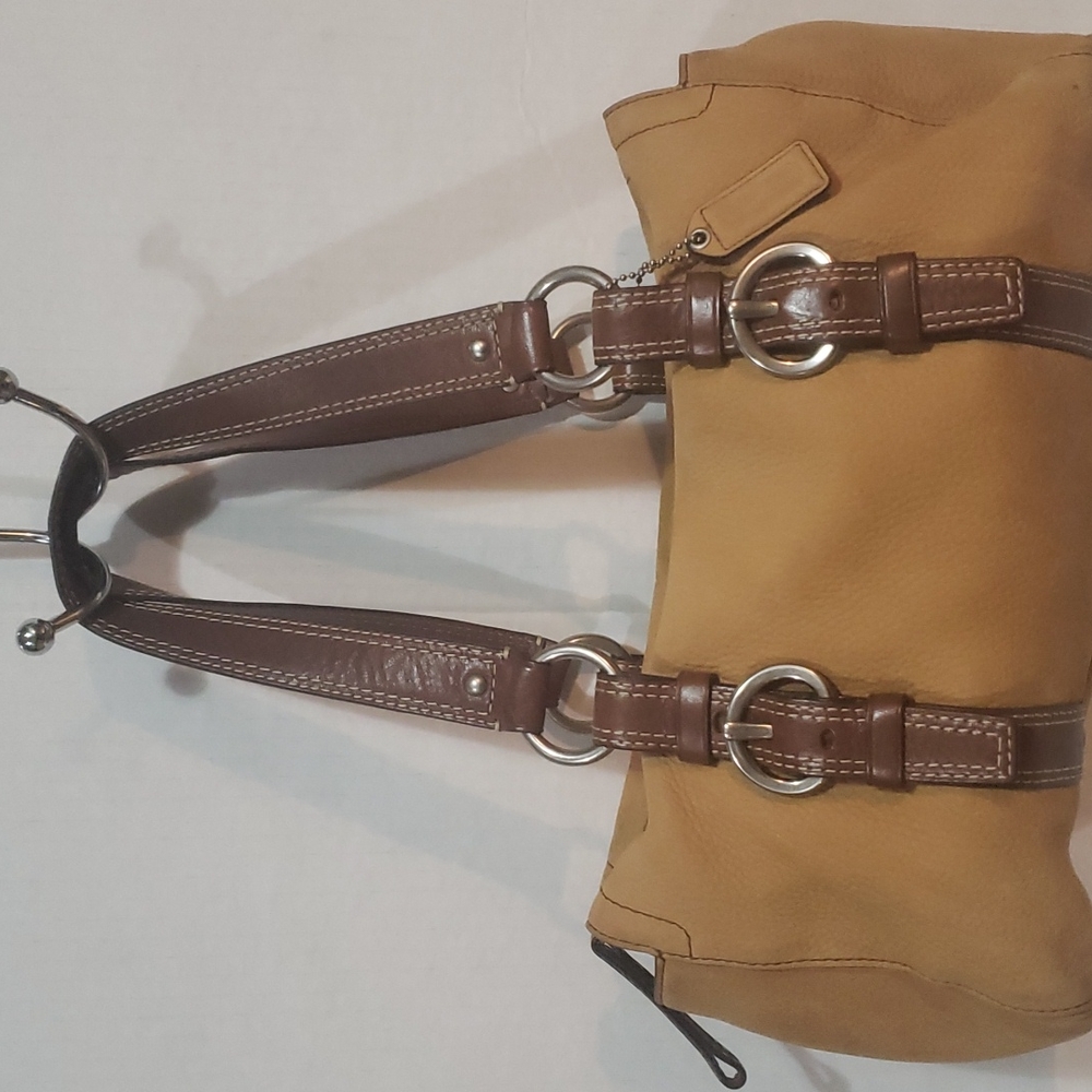 Coach yellow / brownSoft Pebbled Leather Satchel Handbag shoulder